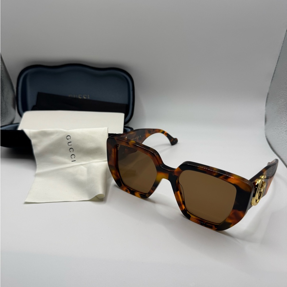 Gucci Large Frame Tortoise Shell Sunglasses